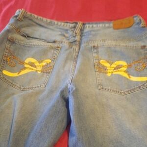 Stylish Men's Blue Jeans with Yellow Embroidery